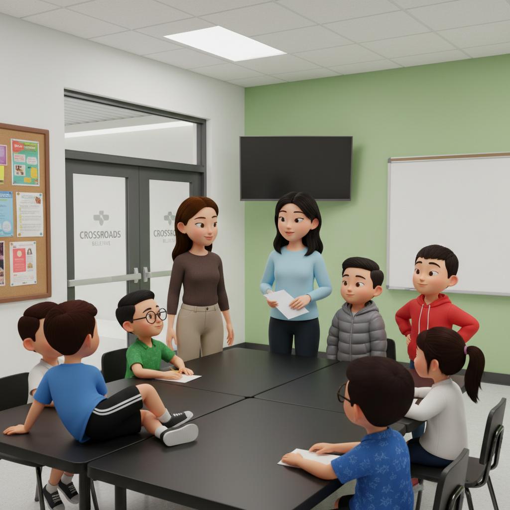 Students with relaxed expressions practicing public speaking